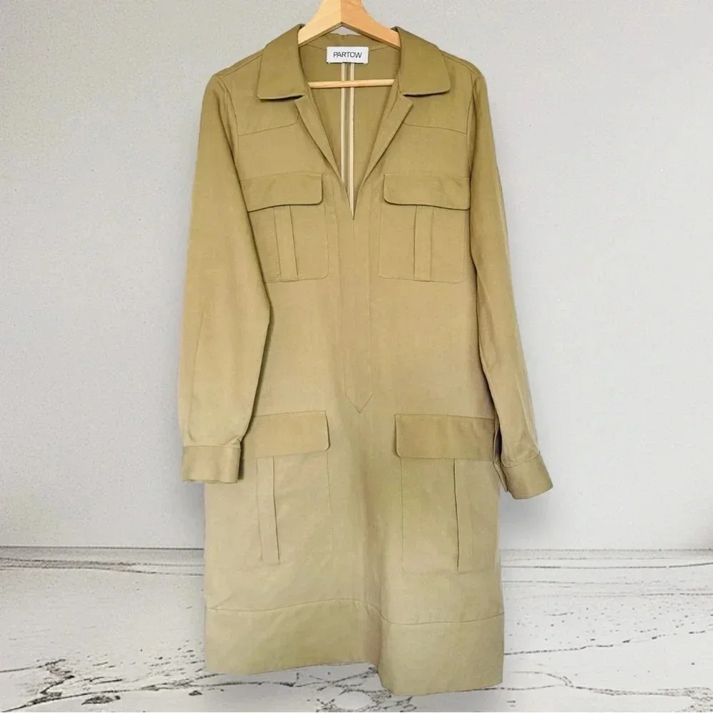 NEW PARTOW Adler Khaki Flap Pocket Trench Dress